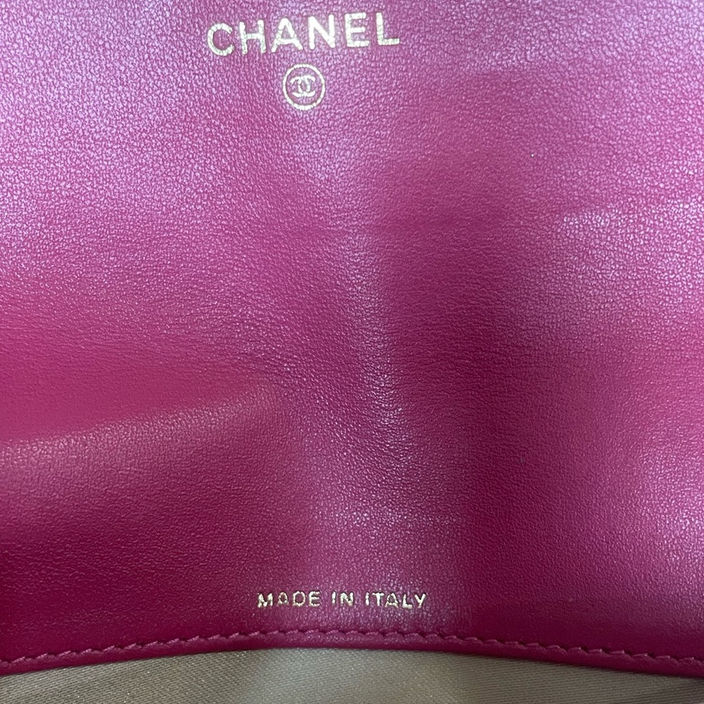 💯 AUTHENTIC CHANEL Camellia half flap lambskin pink wallet on chain - Picture 13 of 15